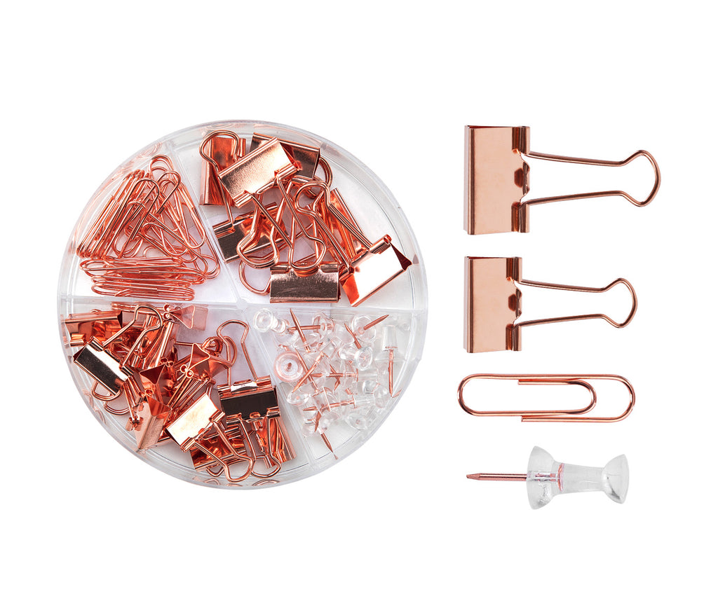DELI Paper clips-pins-binder clips PINK-GOLD, set of 72 pieces